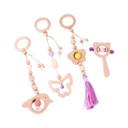 3/4 Pcs Baby Gym Frame Beech Wood Ring Baby Fitness Rack Pendants Silicone Beads Teether Newborn Stroller Rattle Play Gym Toys