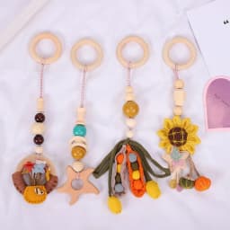 3/4 Pcs Baby Gym Frame Beech Wood Ring Baby Fitness Rack Pendants Silicone Beads Teether Newborn Stroller Rattle Play Gym Toys