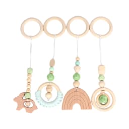 3/4 Pcs Baby Gym Frame Beech Wood Ring Baby Fitness Rack Pendants Silicone Beads Teether Newborn Stroller Rattle Play Gym Toys