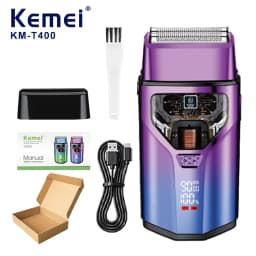 KEMEI KM-T400 Dual Foil 9000RPM 5W Magnetic Levitation Motor LCD Display 1400mAh Men's Electric Shaver Professional Shaver