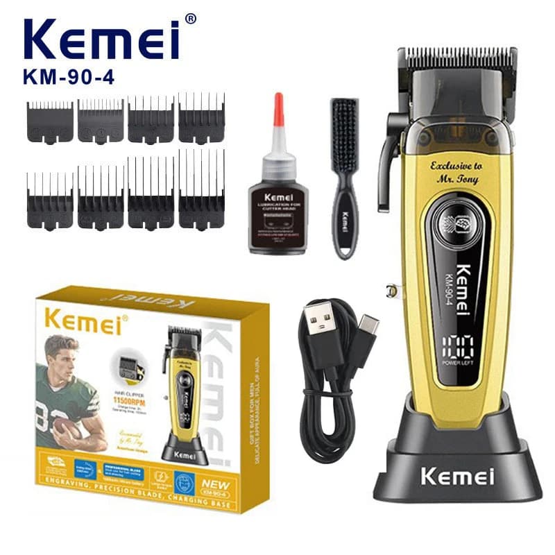 Kemei km 90 4 Professional Hair Clipper for Men 11500RPM 10W Brushless Motor DLC Blade Base Charger Haircut Machine Hair Trimmer
