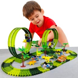 Magic Climbing Electric Dinosaur Car Track Railway Toy Car Set Bend Flexible Race Track Flash Light Car High Quality Toy For Kid