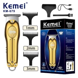 Wholesale Electric Gold Silver Color Hair Trimmer Kemei KM-679 USB Charging Mini LCD Light Carving Scissors Hair Clipper