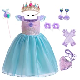 Mermaid Costume Summer Ariel Princess Dress Girls Birthday Part Dress Kids Blue Fluff Sleeve Ball Gown Girls outfit clothes
