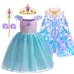 Mermaid Costume Summer Ariel Princess Dress Girls Birthday Part Dress Kids Blue Fluff Sleeve Ball Gown Girls outfit clothes