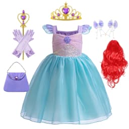 Mermaid Costume Summer Ariel Princess Dress Girls Birthday Part Dress Kids Blue Fluff Sleeve Ball Gown Girls outfit clothes