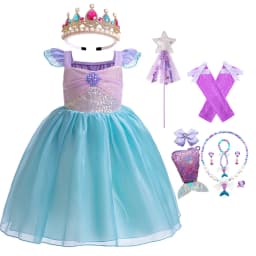 Mermaid Costume Summer Ariel Princess Dress Girls Birthday Part Dress Kids Blue Fluff Sleeve Ball Gown Girls outfit clothes