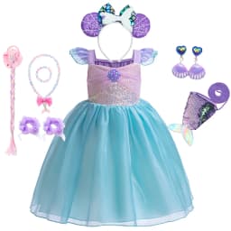 Mermaid Costume Summer Ariel Princess Dress Girls Birthday Part Dress Kids Blue Fluff Sleeve Ball Gown Girls outfit clothes