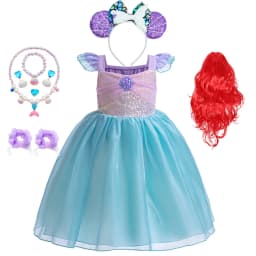 Mermaid Costume Summer Ariel Princess Dress Girls Birthday Part Dress Kids Blue Fluff Sleeve Ball Gown Girls outfit clothes