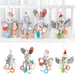 Baby Hanging Rattle Toys Plush Soft Animal Stuffed Handbells Educational Infant Development Handle Toys for Stroller Crib