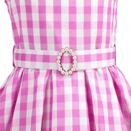 Halloween Hot Movie Barbei Baby Girl Pink Cowboy Look Dress Summer Beach Stripe Cute Sleeveless Plaid Slim Strap Dress Set