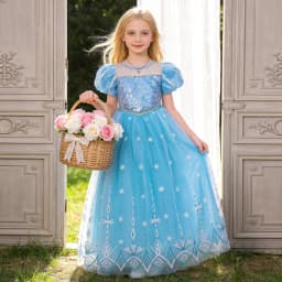 8pcs New Young Girls Frozen Elsa Party Dress Girl 2024 Cosplay Princess Gown Kids Snowflake Ice Fashion Clothes Fluffy Costumes