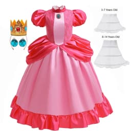 Peach Princess Dress Girl 2-10 Yrs Daisy Cosplay Costume Rosalina Dress Up Clothes Children Birthday Theme Party Carnival Outfit