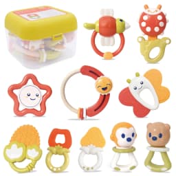 10PCS Baby Rattle 0-12 Months Newborn Soft Bell Teether Hand Shaking Crib Mobile Ring with Storage Box Educational Gift Toy