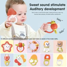 10PCS Baby Rattle 0-12 Months Newborn Soft Bell Teether Hand Shaking Crib Mobile Ring with Storage Box Educational Gift Toy
