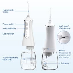 Dental Oral Irrigator Household Water Flosser Oral Cleaning Machine 5 Nozzles 3 Modes USB Rechargeable 300ml Water Tank
