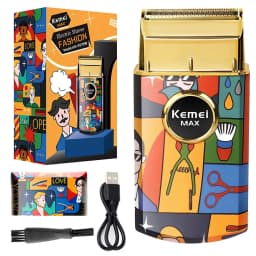 Kemei Titanium Double Foil Reciprocating Electric Shaver Professional Barber Finishing Razor Graffiti Pattern for Men KM-RS7098