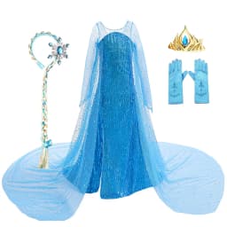 Toddler Shimmering Elsa Maxi Dress Feastured Princess Snow Queen Costume Full Bodice Sequins Embellished Christmas Party Frocks