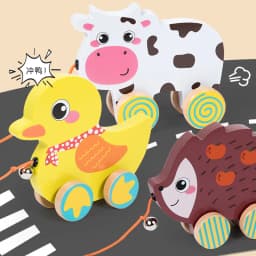 Montessori Early education Wooden Animal Car Toys Children Drag Car for kids Learning Walk and Have Fun Gift