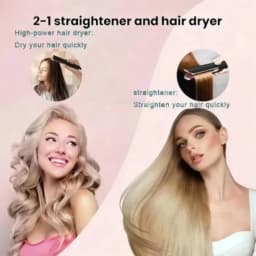 Professional 2 in 1 Hair Dryer Straightener Combo Negative  Flat Iron Long-Lasting Styling Essential Tool for All Hair Textures