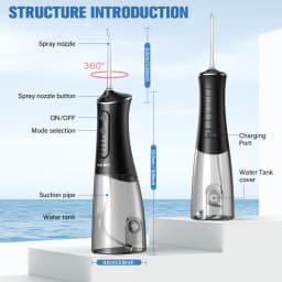 SEJOY Portable Oral Irrigator 5 Modes,350ml Tank Water Flosser for Orthodontics & Sensitive Gums, Wireless, Ideal for Travel, Family, Black
