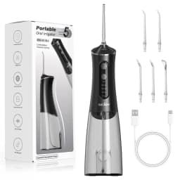 SEJOY Portable Oral Irrigator 5 Modes,350ml Tank Water Flosser for Orthodontics & Sensitive Gums, Wireless, Ideal for Travel, Family, Black