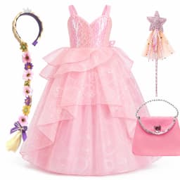 Girls Pink Princess Dress Accessories Set Kids Birthday Party Cosplay Costume Halloween Carnival Ball Gown Book Week Dress