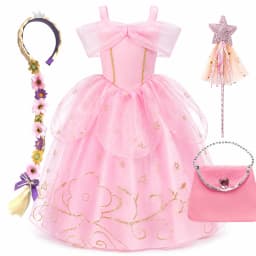 Girls Pink Princess Dress Accessories Set Kids Birthday Party Cosplay Costume Halloween Carnival Ball Gown Book Week Dress
