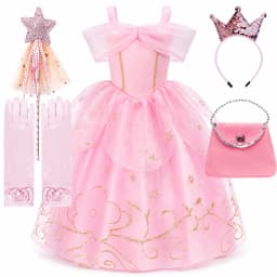 Girls Pink Princess Dress Accessories Set Kids Birthday Party Cosplay Costume Halloween Carnival Ball Gown Book Week Dress