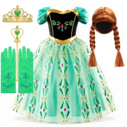 Girls Princess Dress Kids Snow Queen Cosplay Costume Halloween Party Dress Up Outfit with Wig Headband Accessories Set Book Week