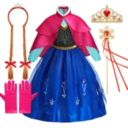Girls Princess Dress Kids Snow Queen Cosplay Costume Halloween Party Dress Up Outfit with Wig Headband Accessories Set Book Week