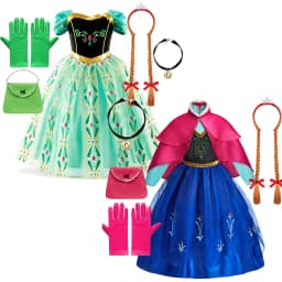 Girls Princess Dress Kids Snow Queen Cosplay Costume Halloween Party Dress Up Outfit with Wig Headband Accessories Set Book Week