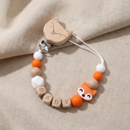 Personalized Name Fox Baby Pacifier Clip Chain Food Grade Silicone Wooden Teether Beads BPA Free Dummy Holder Infant Toy