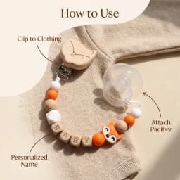 Personalized Name Fox Baby Pacifier Clip Chain Food Grade Silicone Wooden Teether Beads BPA Free Dummy Holder Infant Toy