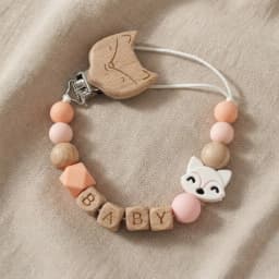 Personalized Name Fox Baby Pacifier Clip Chain Food Grade Silicone Wooden Teether Beads BPA Free Dummy Holder Infant Toy