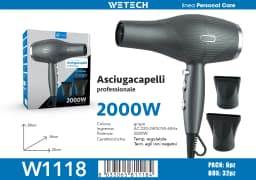 WETECH Professional 2000W Negative Ionic Hair Dryer AC Motor Salon Hairdryer Adjustable Temperature Fast Drying Blow Dryer with Styling Nozzles