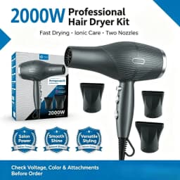 WETECH Professional 2000W Negative Ionic Hair Dryer AC Motor Salon Hairdryer Adjustable Temperature Fast Drying Blow Dryer with Styling Nozzles