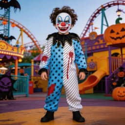 Halloween Kids Scary Clown Costume Boys Blue Polka Dot Striped Jumpsuit with Mask