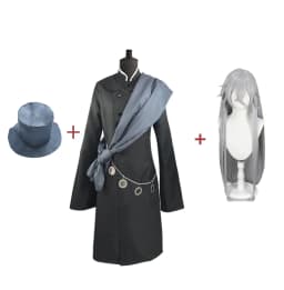 Undertaker Cosplay Costume Full Set,Gothic Vintage Long Coat With Sash Chain Top Hat Silver Wig,Halloween Carnival Fancy Outfit