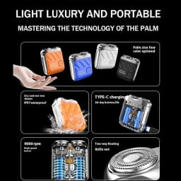 OUFELIME Mini Portable Electric Shaver for Men 9000RPM High Speed Premium Type-C Rechargeable Travel Rotary Razor Beard Trimmer