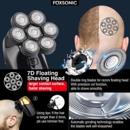 FOXSONIC Shaver For Men 7D Independently 7 Cutter Floating Head Waterproof Electric Razor Beard Trimmer For Men