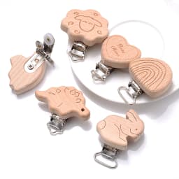 5Pcs/Lot 16 Style Beech Wooden Clip Heart Animals Rainbow Shape Dummy Clips for Baby Pacifier Chain Holder Teether Accessories