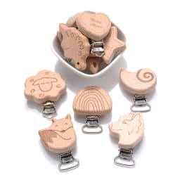 5Pcs/Lot 16 Style Beech Wooden Clip Heart Animals Rainbow Shape Dummy Clips for Baby Pacifier Chain Holder Teether Accessories