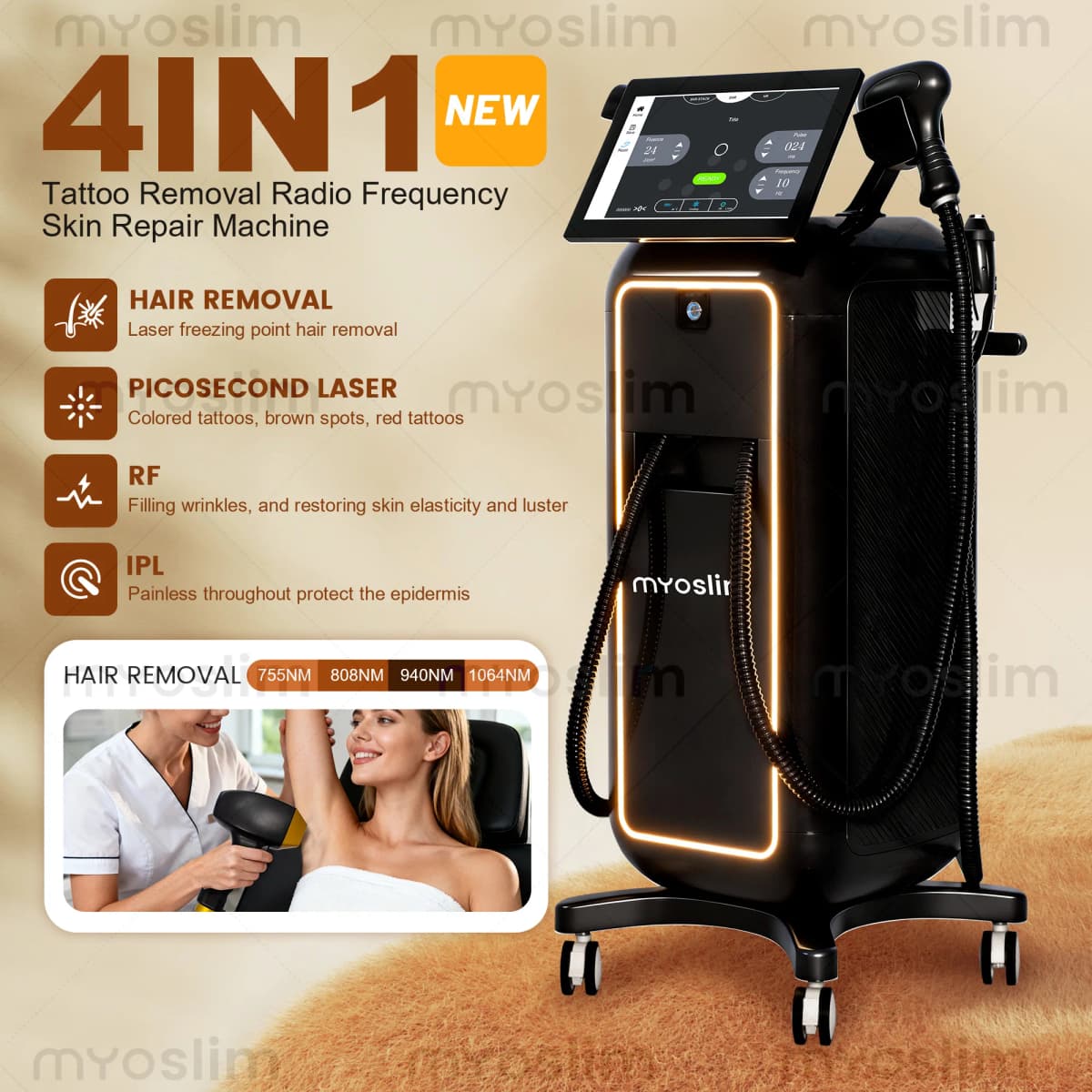 5000W 10Bars IPL Professional 4-in-1 Diode Laser 4 Wavelength Hair Removal Device Pico Laser RF Photorejuvenation Device