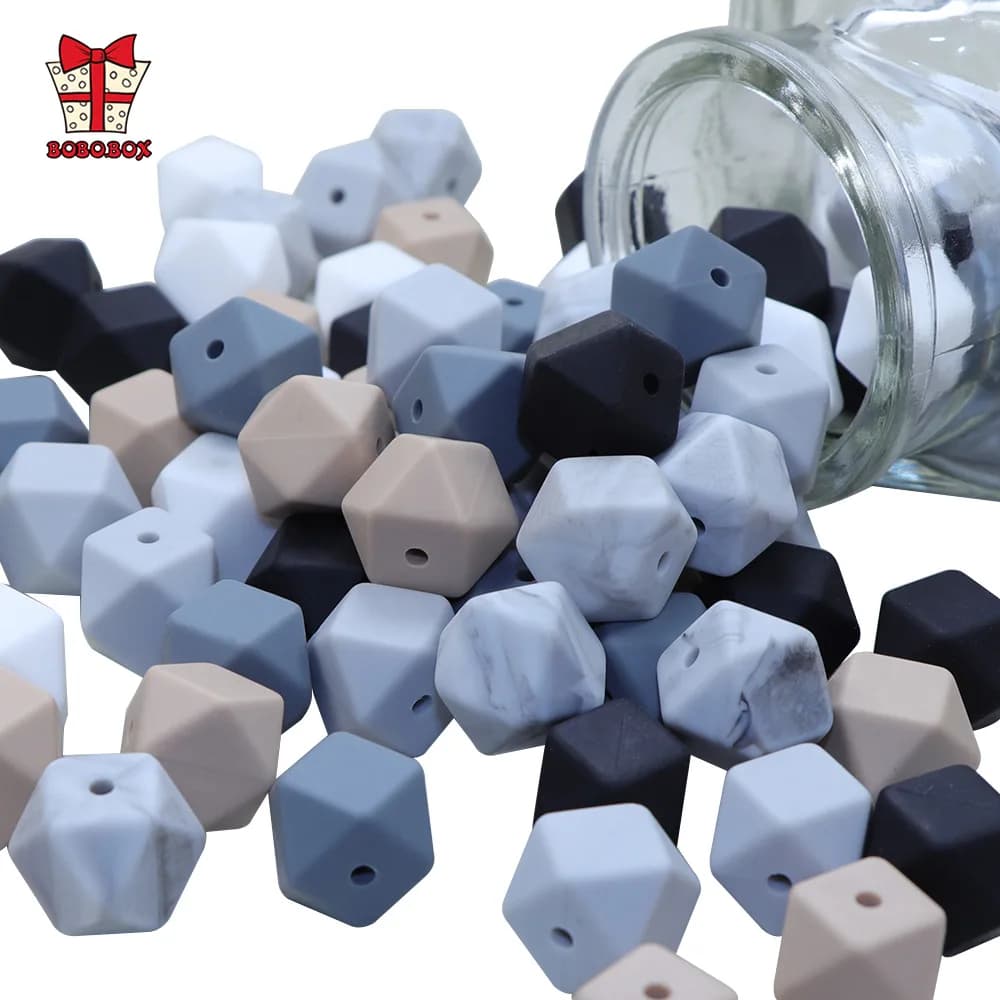 BOBO.BOX 30pcs 14mm Hexagon Silicone Beads Food Grade Silicone Baby Teether BPA Free Baby Teething Pacifier Chain Beads Pendant