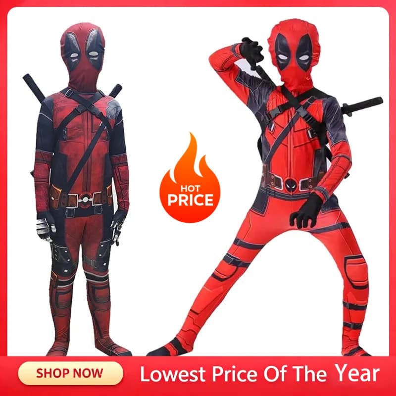 New Movie Character Role Play Costume Superhero Deadpool Costume Mask Sword Bag Suits Halloween Party Cosplay Jumpsuit 3D Style