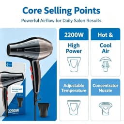 2200W Professional Hair Dryer AC100-240V Adjustable Temperature Speed Cold Shot Blow Dryer With Concentrator Nozzle Salon Home Travel Hair Styling Tool