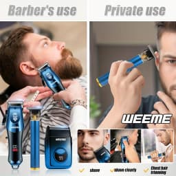 4-Piece Men's Professional Blue Hair Clipper Set, Cordless Trimmer with LED Display, Includes Razor Head and Nose Trimmer, Perfe