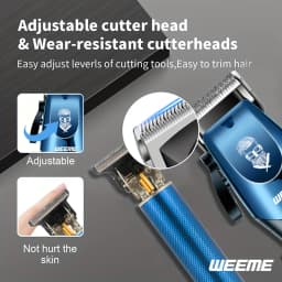 4-Piece Men's Professional Blue Hair Clipper Set, Cordless Trimmer with LED Display, Includes Razor Head and Nose Trimmer, Perfe