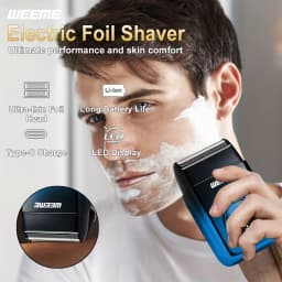 4-Piece Men's Professional Blue Hair Clipper Set, Cordless Trimmer with LED Display, Includes Razor Head and Nose Trimmer, Perfe